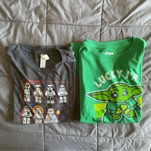Lot of 2 Boys XL Star Wars T-Shirts Yoda Lego Troopers Cute Short Sleeve Grogu
